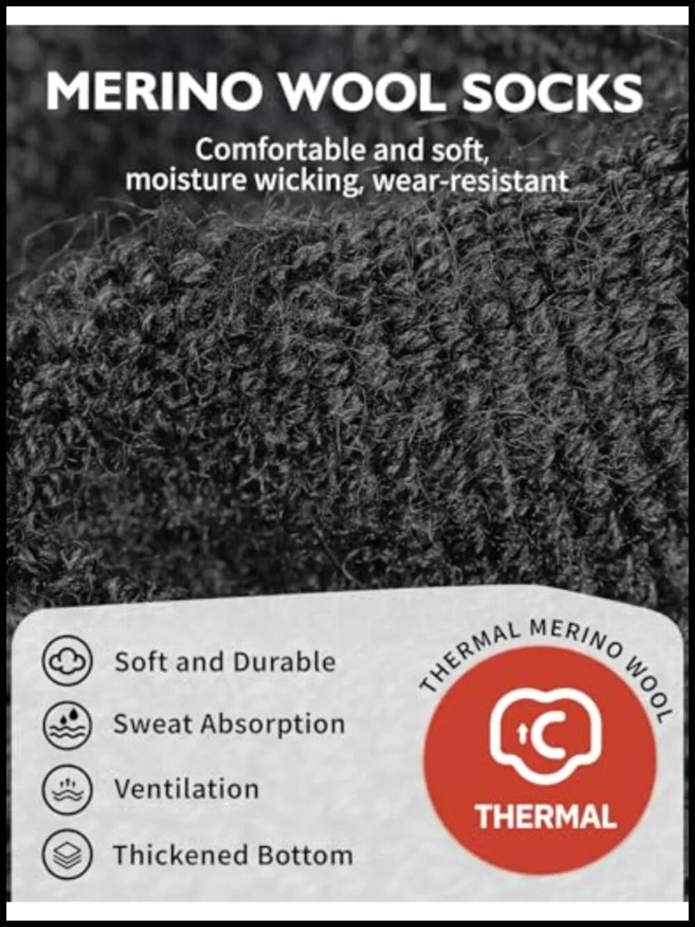 Men's Merino Wool Thermal Crew Socks 3-Pack Cushioned Arch Support Hiking